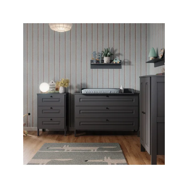 Commode 3 Tiroirs Grise Commode Chambre Salon Meuble de Rangement Enfant