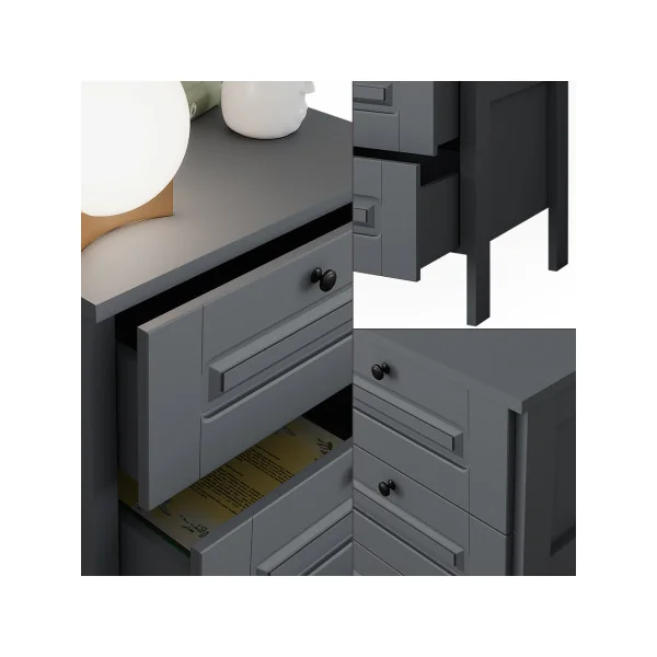 Commode 3 Tiroirs Grise Commode Chambre Salon Meuble de Rangement Enfant