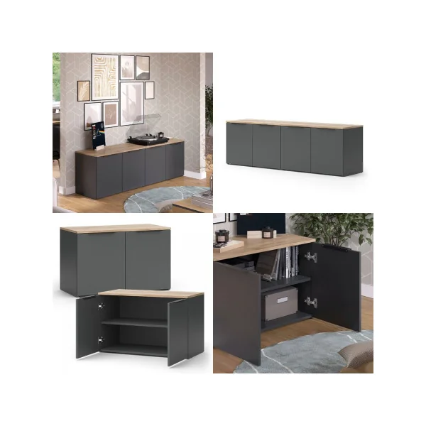 Commode 4 Anthracite et Chêne Commode Chambre Commode Salon Moderne