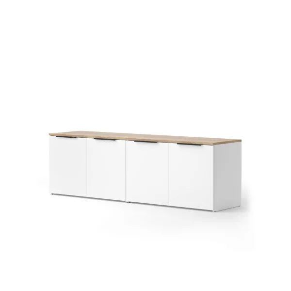 Commode 4 Portes Blanc et Chêne Commode Chambre Commode Salon Moderne