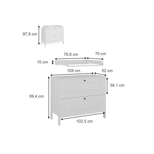 Commode à Langer Blanche 2 Tiroirs Table Langer Blanc Plan à Langer Amovible