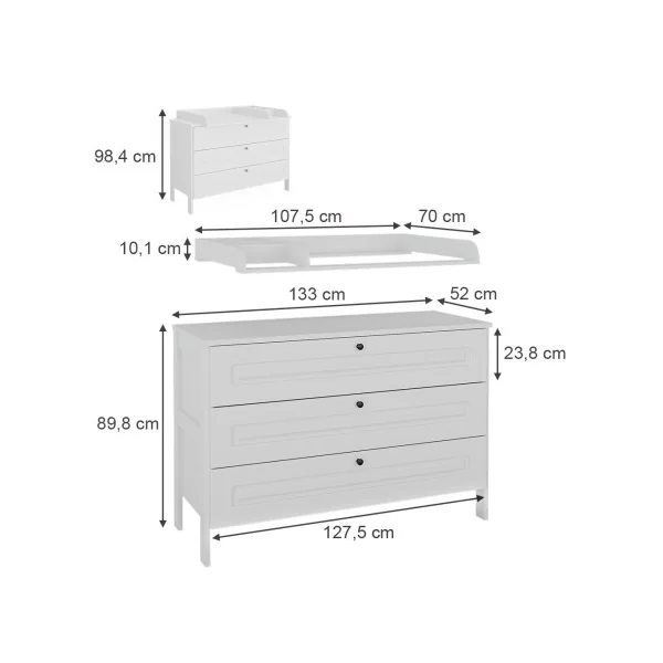 Commode à Langer Blanche 3 Tiroirs Table Langer Blanc Plan à Langer Amovible