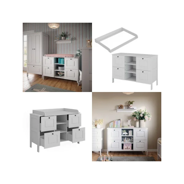 Commode à Langer Blanche 4 Tiroirs 3 Rangements Table Langer Blanc Plan à Langer Amovible