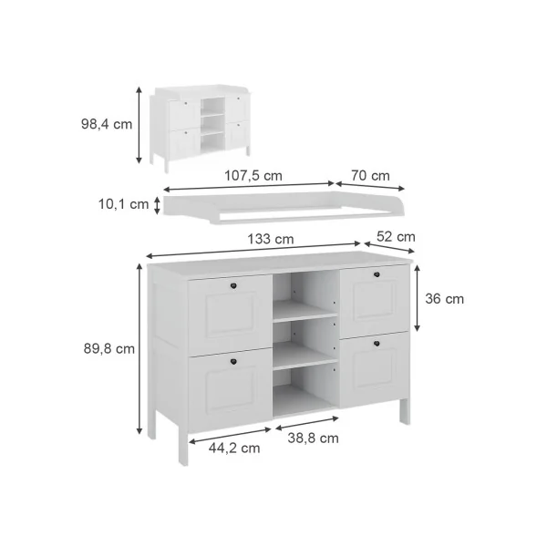 Commode à Langer Blanche 4 Tiroirs 3 Rangements Table Langer Blanc Plan à Langer Amovible