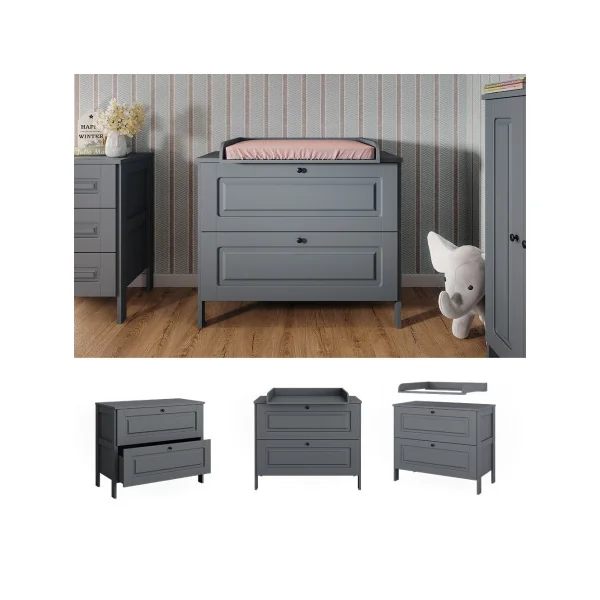 Commode à Langer Grise 2 Tiroirs Table Langer Gris Plan à Langer Amovible