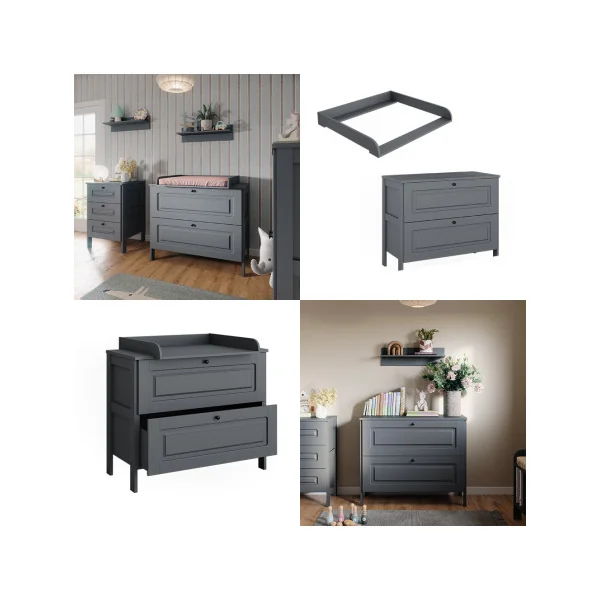 Commode à Langer Grise 2 Tiroirs Table Langer Gris Plan à Langer Amovible