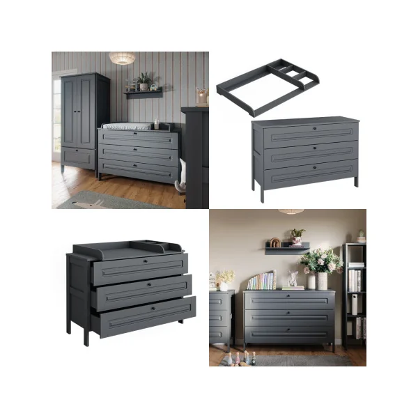 Commode à Langer Grise 3 Tiroirs Table Langer Gris Plan à Langer Amovible