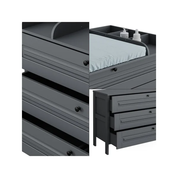 Commode à Langer Grise 3 Tiroirs Table Langer Gris Plan à Langer Amovible