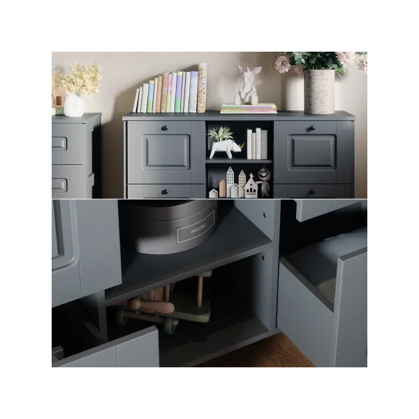Commode à Langer Grise 4 Tiroirs 3 Rangements Table Langer Gris Plan à Langer Amovible