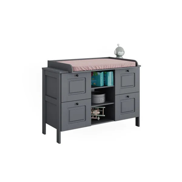 Commode à Langer Grise 4 Tiroirs 3 Rangements Table Langer Gris Plan à Langer Amovible