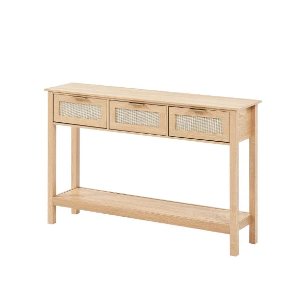 Console en Rotin Naturel avec Etagère 3 tiroirs Table d'Entrée Couloir Séjour Chambre