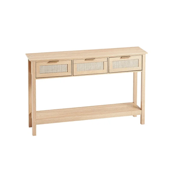 Console en Rotin Naturel avec Etagère 3 tiroirs Table d'Entrée Couloir Séjour Chambre
