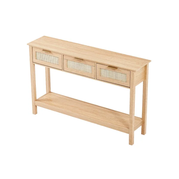 Console en Rotin Naturel avec Etagère 3 tiroirs Table d'Entrée Couloir Séjour Chambre