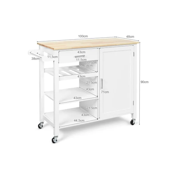 Desserte de Cuisine Mobile Chariot de Service îlot de Cuisine Tiroir Placard Porte-serviettes Blanc