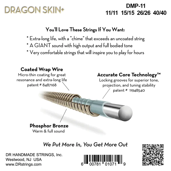 DRAGON SKIN+ Core Technology Coated Wrap 11-40 - 8-string set