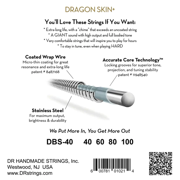 DRAGON SKIN+ Core Technology Coated Wrap 40-100 - set of 4 strings