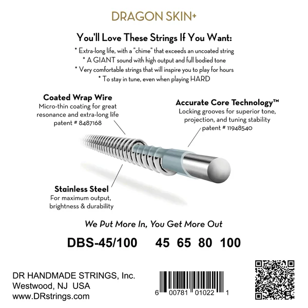 DRAGON SKIN+ Core Technology Coated Wrap 45-100 - set of 4 strings