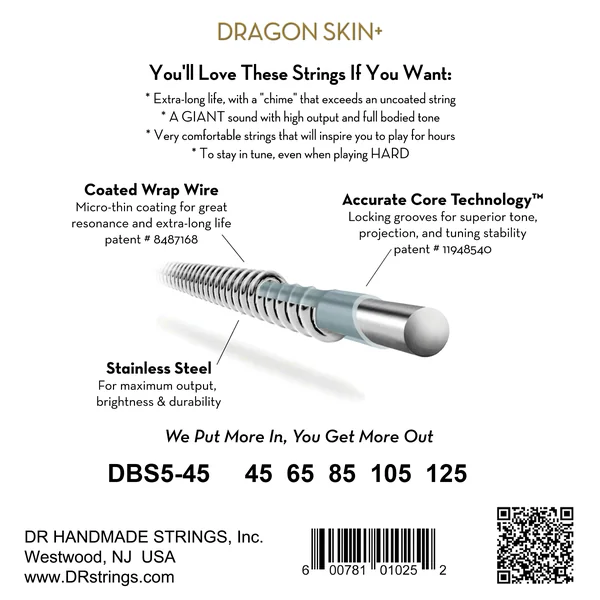 DRAGON SKIN+ Core Technology Coated Wrap 45-125 - 5-string set