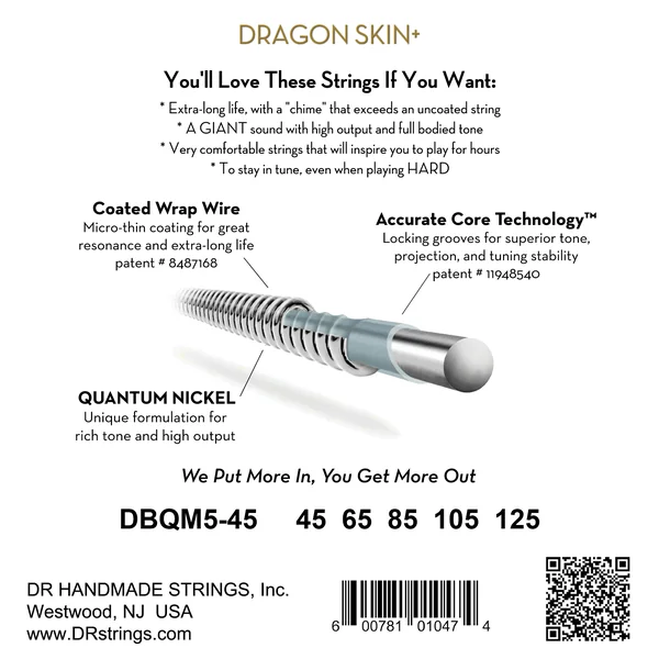 DRAGON SKIN+ Core Technology Coated Wrap 45-125 - 5-string set