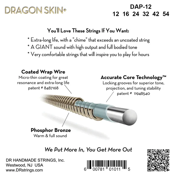 DRAGON SKIN+ Core Technology Coated Wrap Phosphore Bronze 12-54 - set of strings