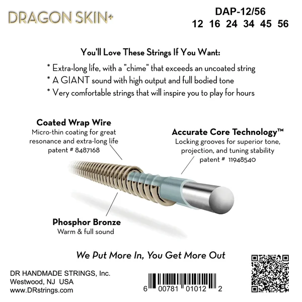 DRAGON SKIN+ Core Technology Coated Wrap Posphore Bronze Bluegrass 12-56 - set of strings