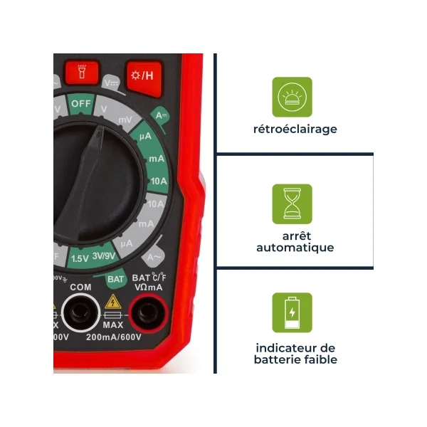 DVM020 Velleman - Multimetre, Tension, courant, résistance, continuité et température