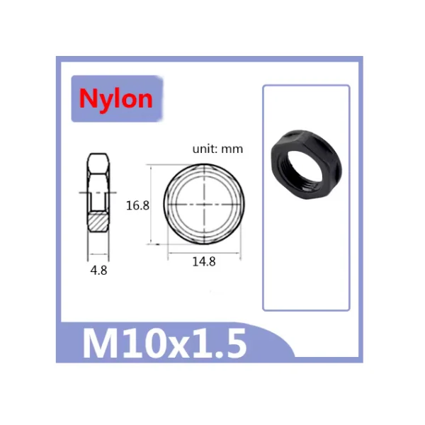 Ecrou en nylon noir M10 pour serrage embase Jack 6.35 réduit