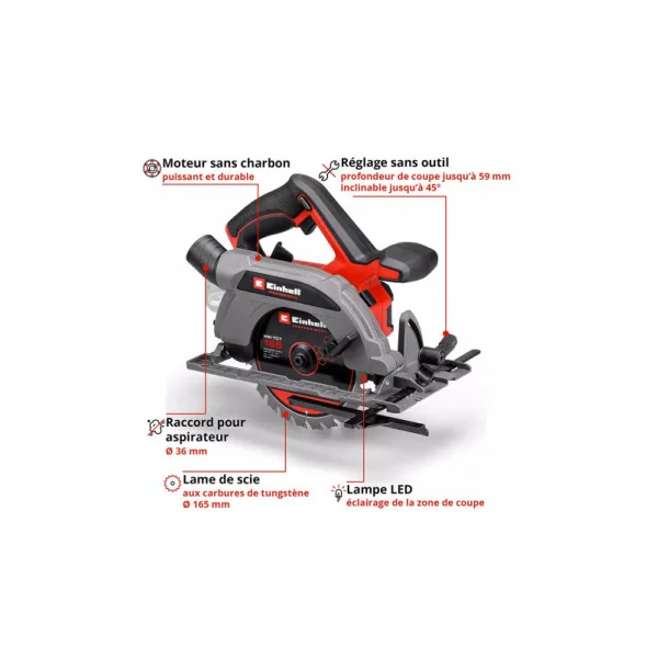 EINHELL Scie circulaire sans fil TP-CS 18/165 Li BL - Solo