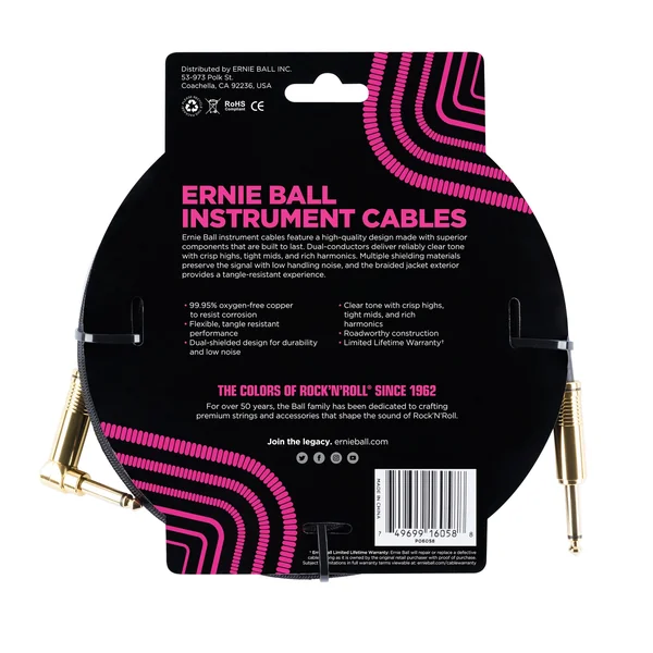 Ernie Ball 6058 Câble Guitares (Noir, 7,5m)