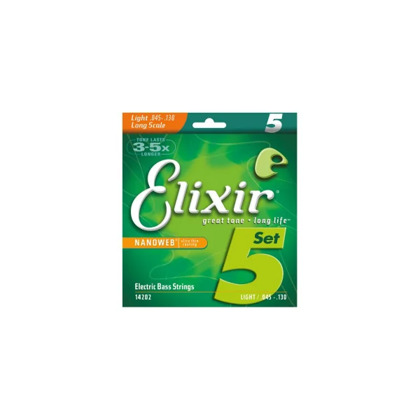 JEU DE 5 CORDES BASSE NANOWEB NICKEL LIGHT 45-65-80-100-130 ELIXIR