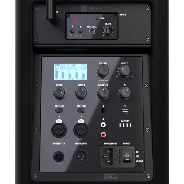 LD Systems ANNY® 8 HHD B5 - Enceinte PA portable sur batterie avec Bluetooth® et mixer, avec 1 x micro main sans fil, noir scène Black