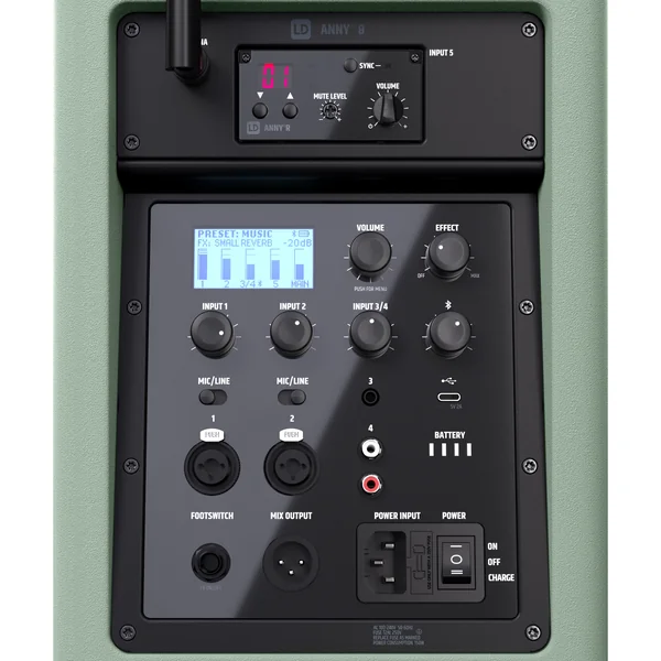 LD Systems ANNY® 8 HHD B5 GN - Enceinte PA Bluetooth® portable sur batterie avec mixer et 1x micro main sans fil, vert aventure
