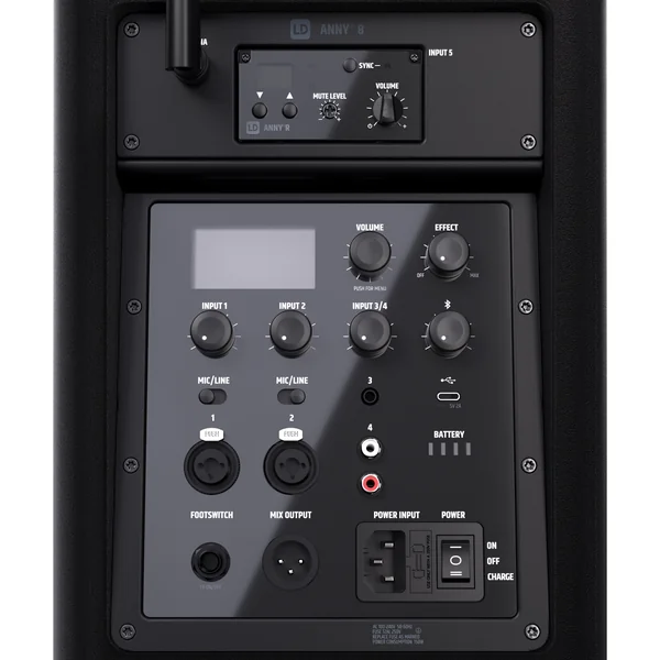 LD Systems ANNY® 8 HHD B8 - Enceinte PA Bluetooth® portable sur batterie avec mixer et 1 x micro main sans fil, noir de scène Black