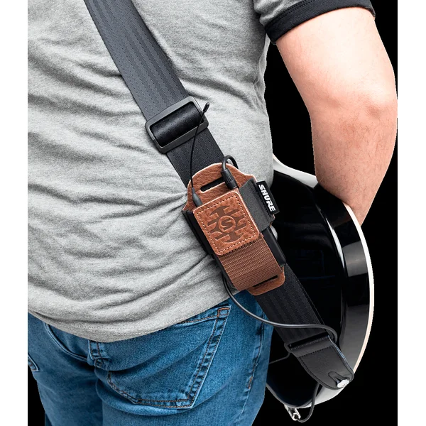 Leather pouch brown for wireless pocket transmitter
