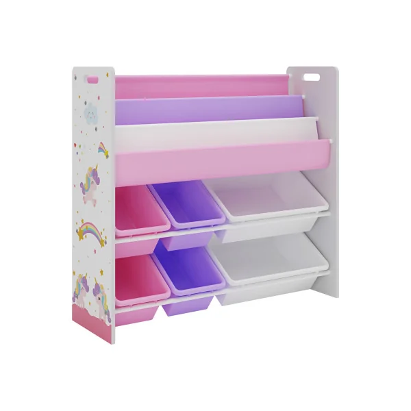 Meuble Rangement Jouets 6 Bacs Thème Licornes Meuble Enfant Bibliothèque Enfant