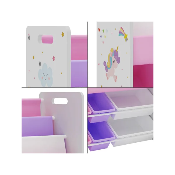 Meuble Rangement Jouets 6 Bacs Thème Licornes Meuble Enfant Bibliothèque Enfant