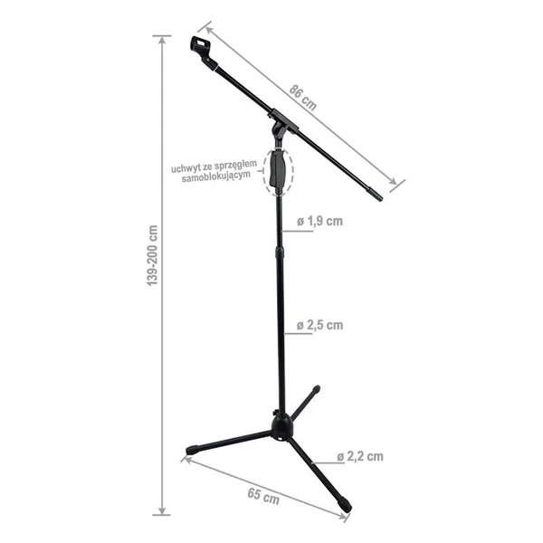 Mikrofonstativ med boom arm – justerbar 139–200 cm