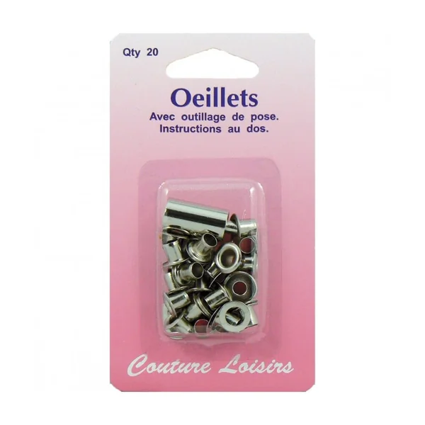 Oeillets avec outillage couleur nickelée X 20 - Distrifil