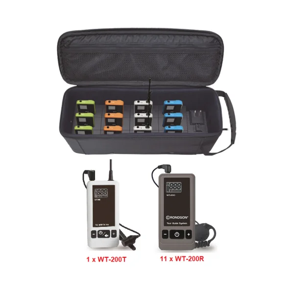 Pack Système de Visites Guidées : 1 Émetteur, 11 Récepteurs et 1 Valise de Charge