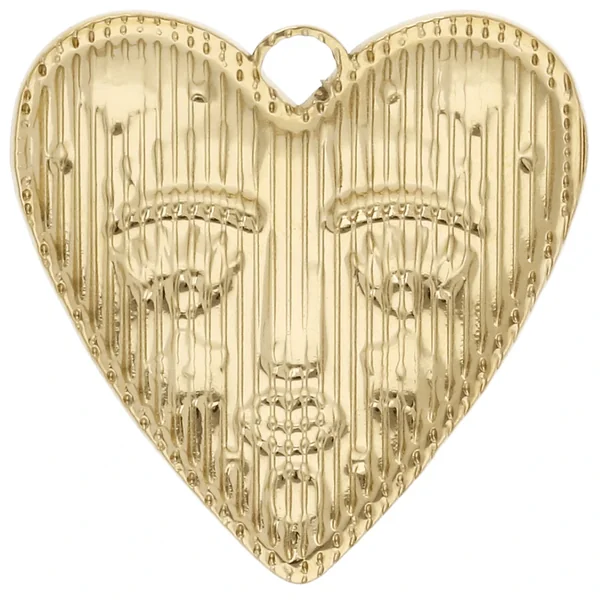 Pendentif coeur 30x28.5 mm - motif visage - Acier Inoxydable 304 Doré x1
