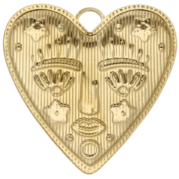 Pendentif coeur 46.5x45 mm - motif visage - Acier Inoxydable 304 Doré x1