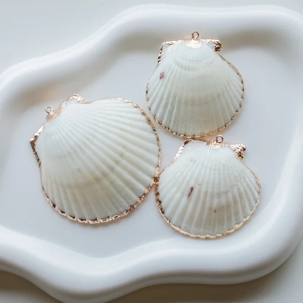 Pendentif coquillage de 40 à 50 mm avec bordures dorées - Naturel x1