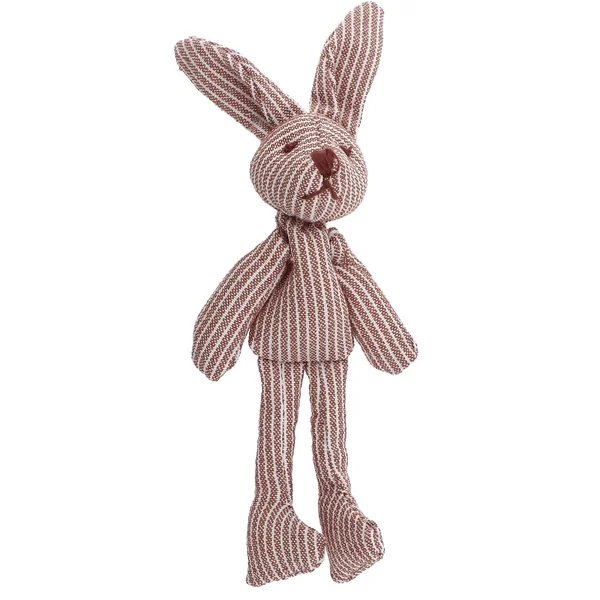 Pendentif lapin 12x4 cm pour bijou de sac - Tissu - Rayé Marron - Ecru x1
