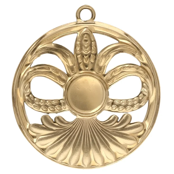 Pendentif rond 26 mm avec cabochon Cornaline - Acier inoxydable 304 Doré x 1