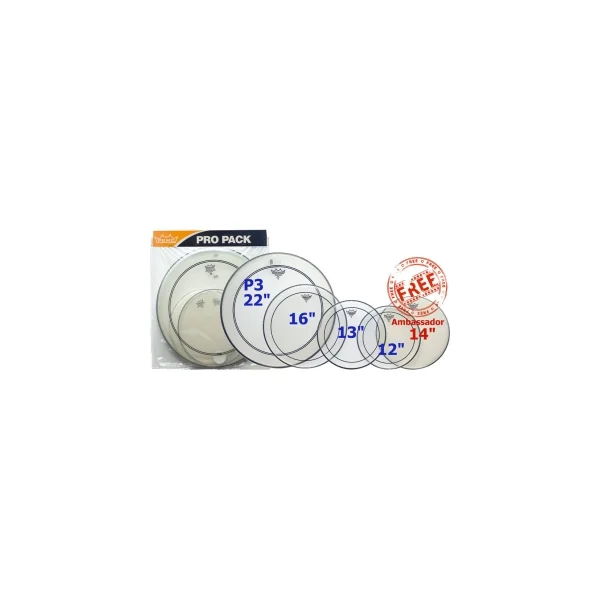 REMO Pack Pinstripe 12"/13"/16"/Pw3 22" Clear + Ambassador 14" Coated