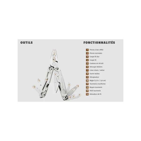 REV Leatherman - Pince multifonction 14 outils