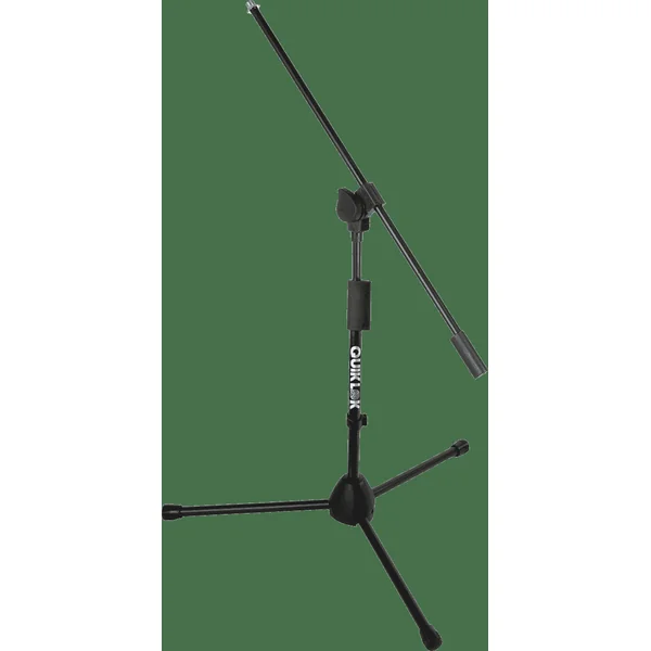 Short microphone stand, fixed boom, tripod base - black