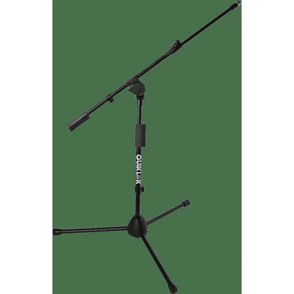 Short microphone stand, telescopic boom, tripod base - black