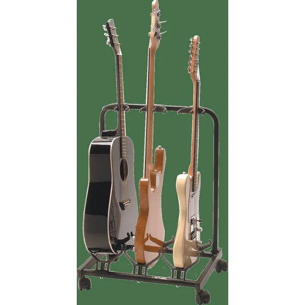 Stand for 3 guitars with casters - black