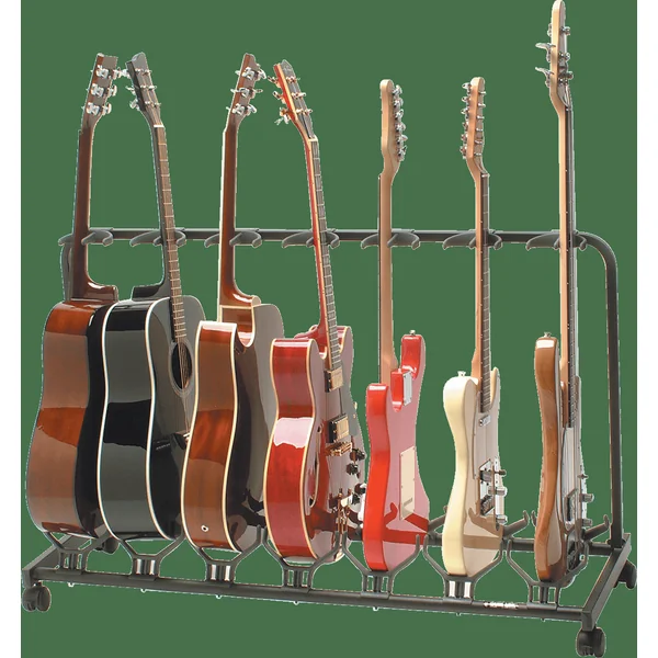 Stand for 7 guitars with casters - black